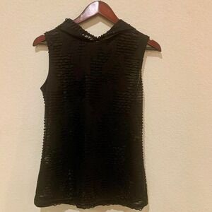 Shrine Clothing Textured Sheer Sleeveless Hooded Top – Size M Grunge Whimsy goth